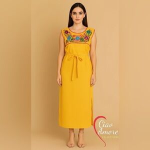 NEW Handmade Mexican Artisan Maxi Dress M | Hand Embroidered Hand-Painted Cotton